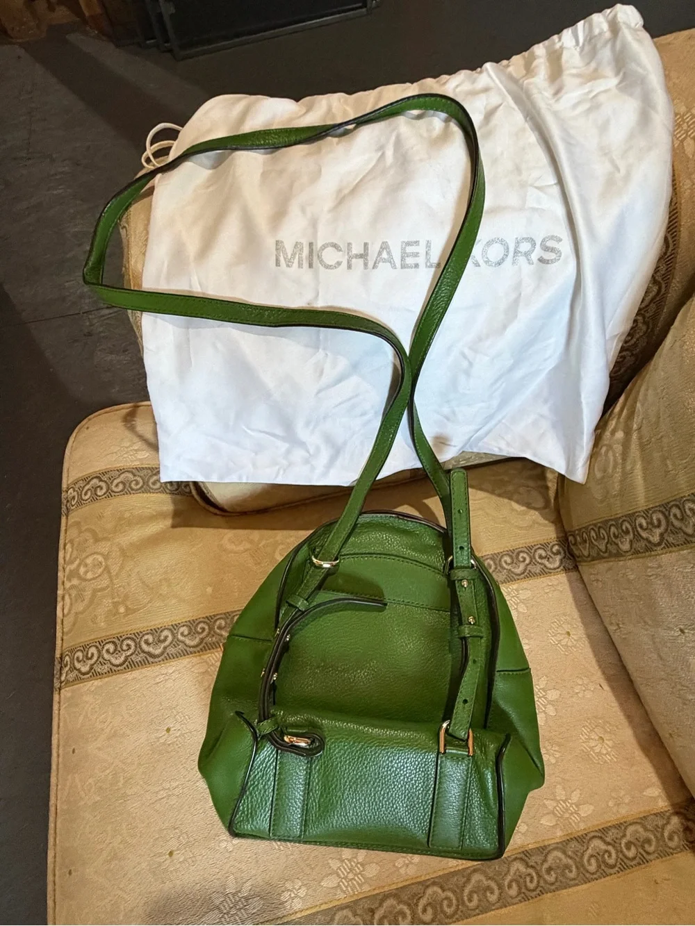 Michael Kors Olive Green Pebbled Leather Crossbody Bag